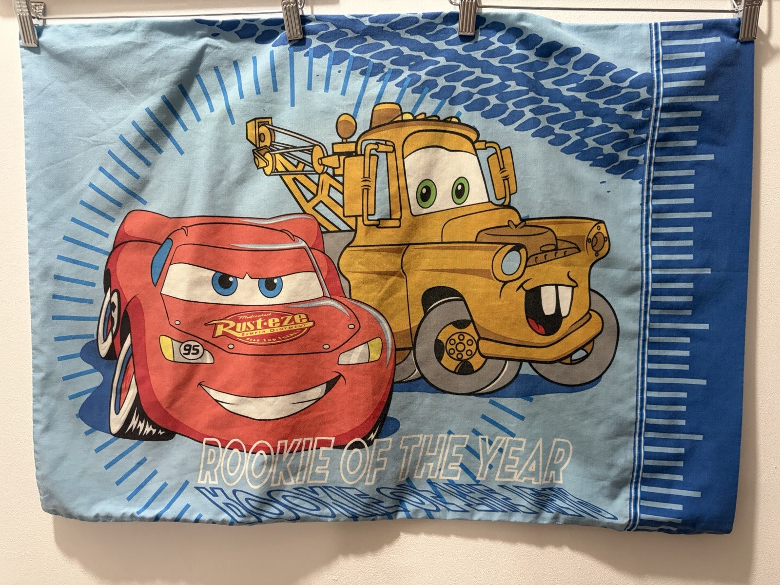Vintage Disney Cars Single Pillow Case Lighting McQueen and Mater
