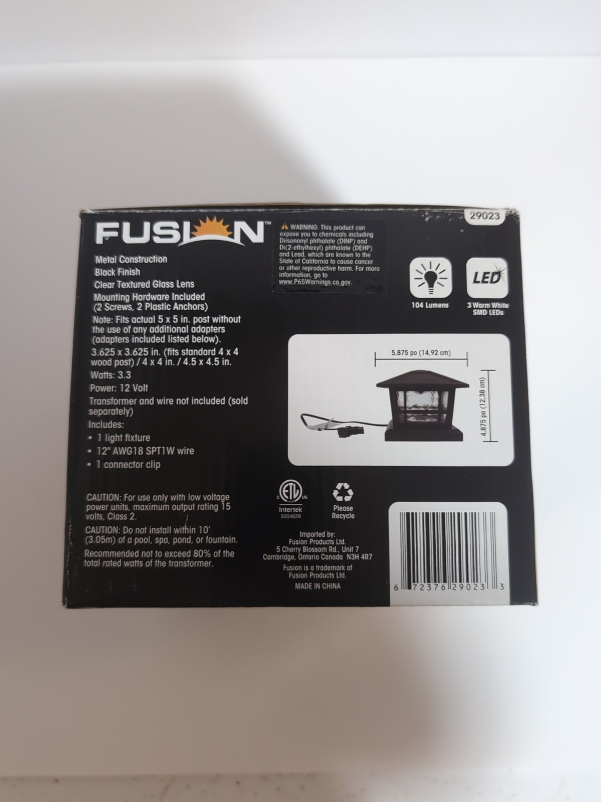 Fusion Post Cap Light Low Voltage 29023 104 Lumens Black Finish