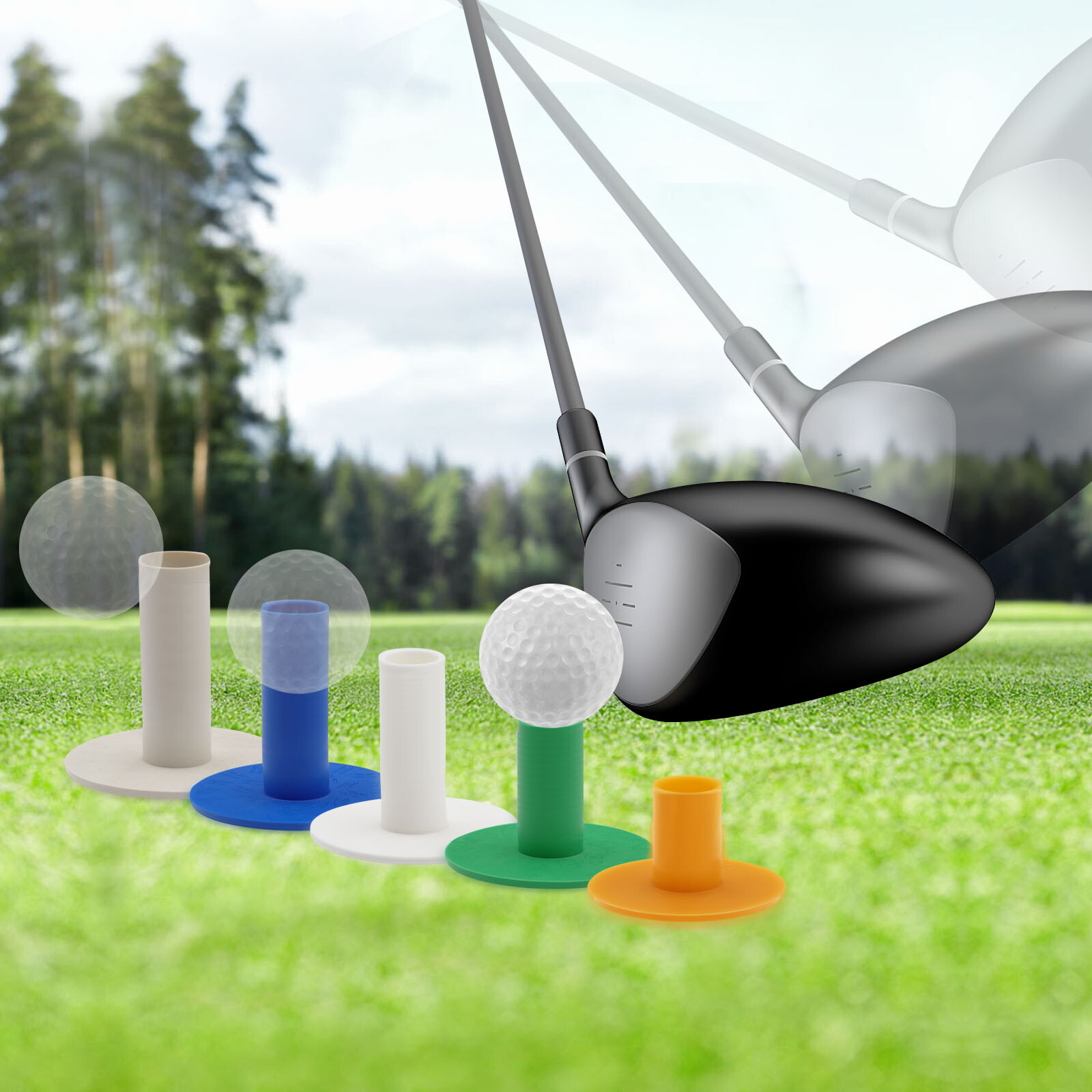 Golf Rubber Tees Driving Range 5 Pack Mixed Size for Practice Mat Colourful
