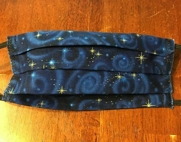 Swirls at Night Blue w/gold stars. Face Mask.Pleated.Reuse.Cotton.