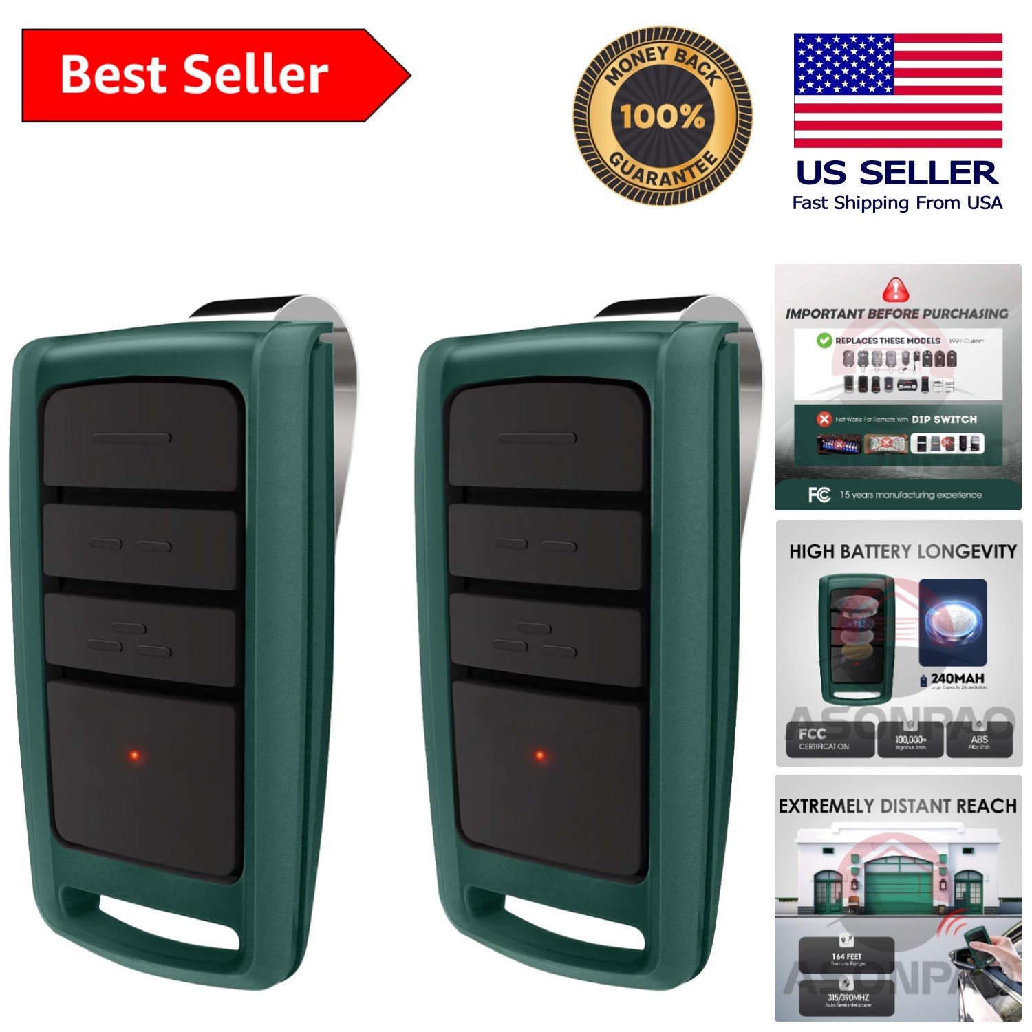 High-Performance 2-Pack Garage Door Remotes - Compatible & Secure Remote Access
