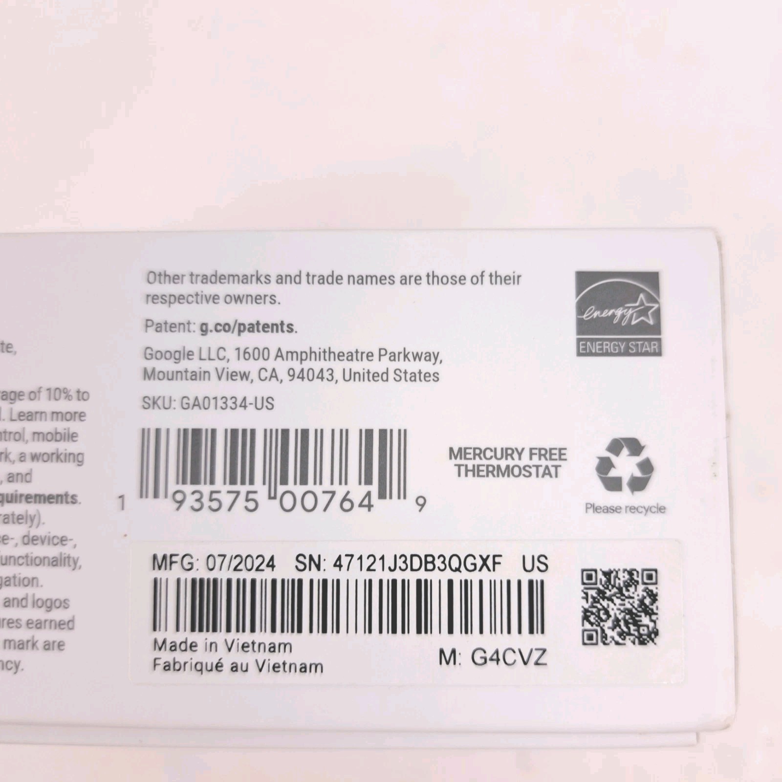 Google Nest Smart Thermostat White Programmable WiFi With Base Plate