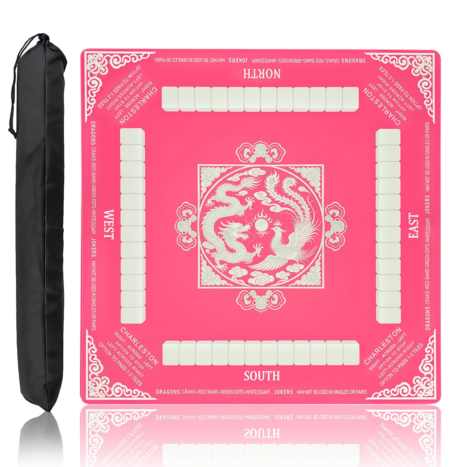 Mahjong Mat, Chinese Style Mahjong Mat for Table with Rules, 31.5" x 31.5", N