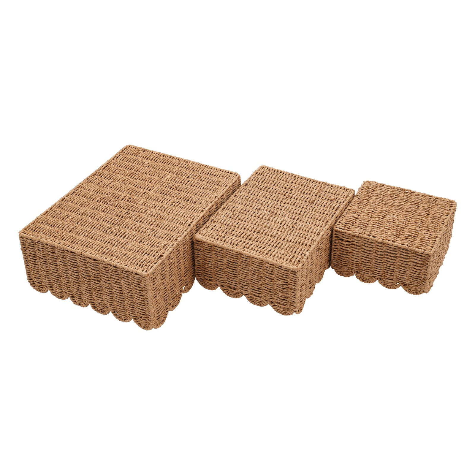 3-Piece Woven Storage Baskets Set Brown Rectangular Baskets for Desktop Organize