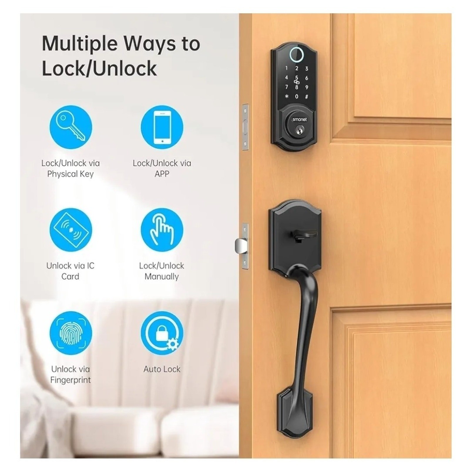 Front Door Lock Set with Handle Fingerprint Keyless Entry Smart Deadbolt