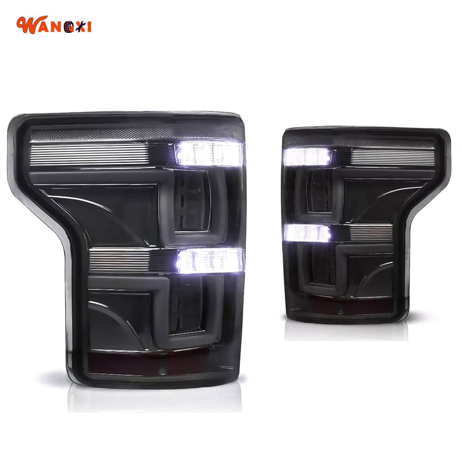Tail Lights For 2015-2020 Ford F-150 Pickup Black Smoke Full LED Rear Lamps