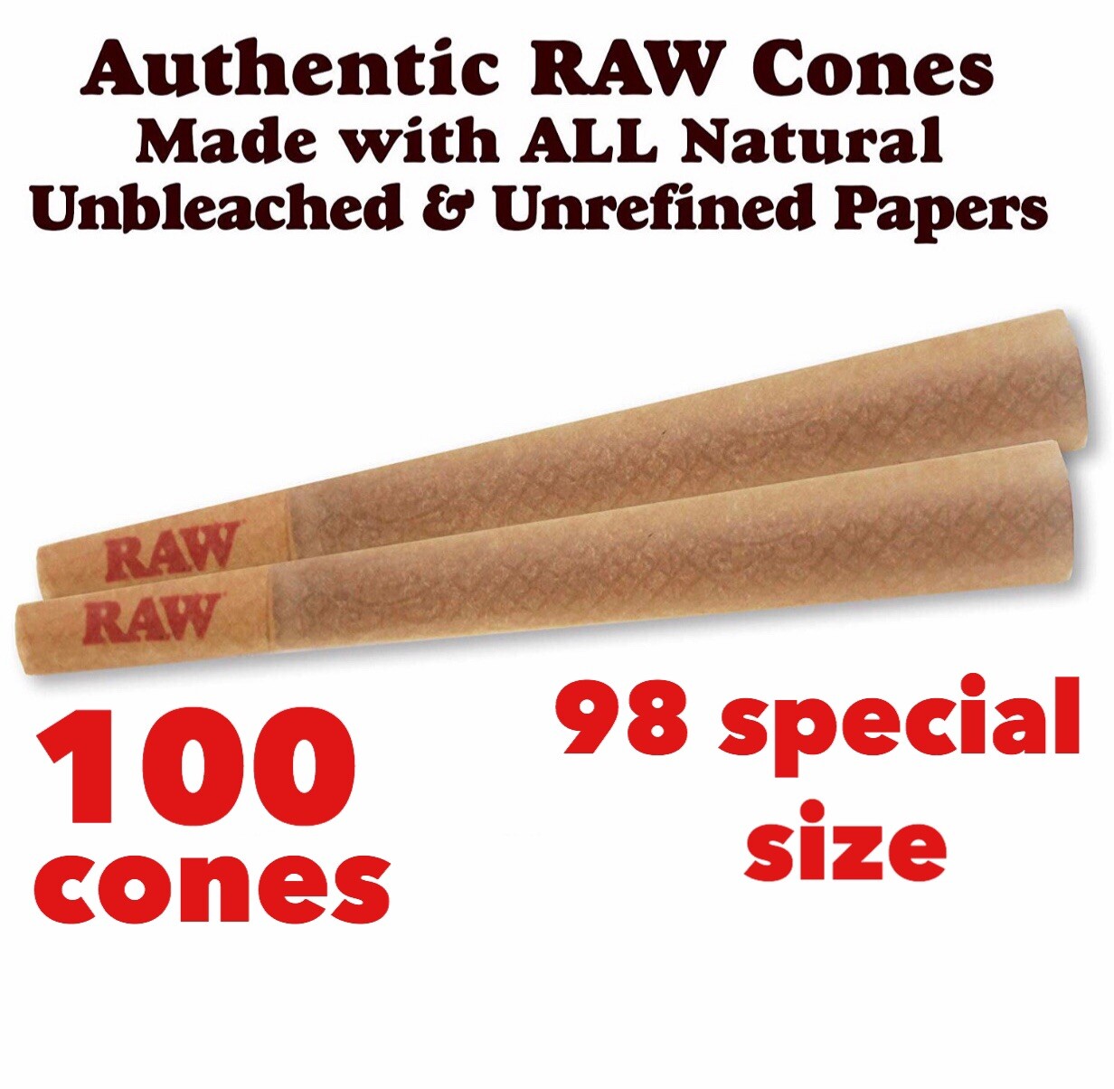 RAW classic 98 special Size Pre-Rolled Cones (100 Pack)+RAW 98 size cone loader