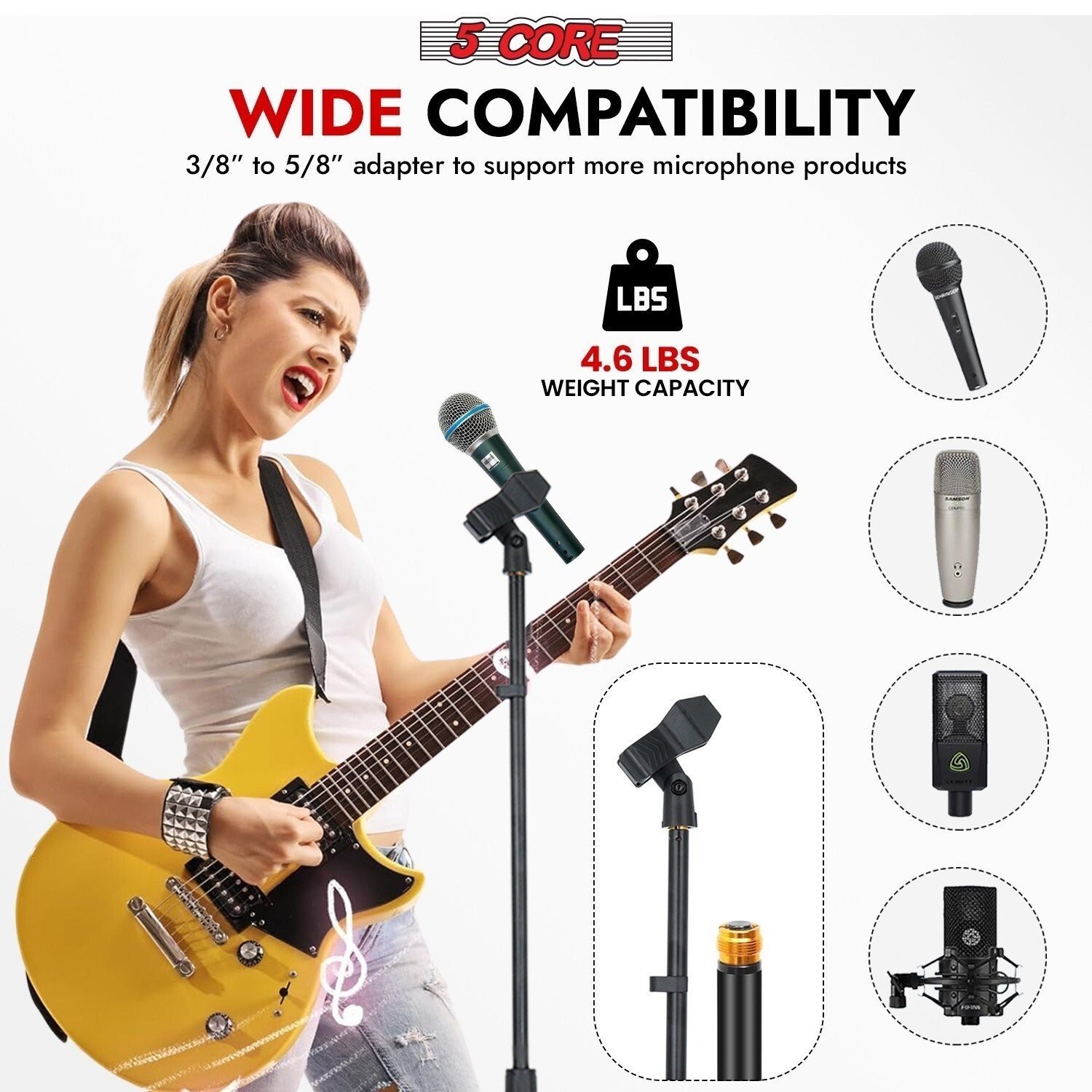 5Core Mic Stand Floor Adjustable Round Base Universal Metal Microphone Stands 2x