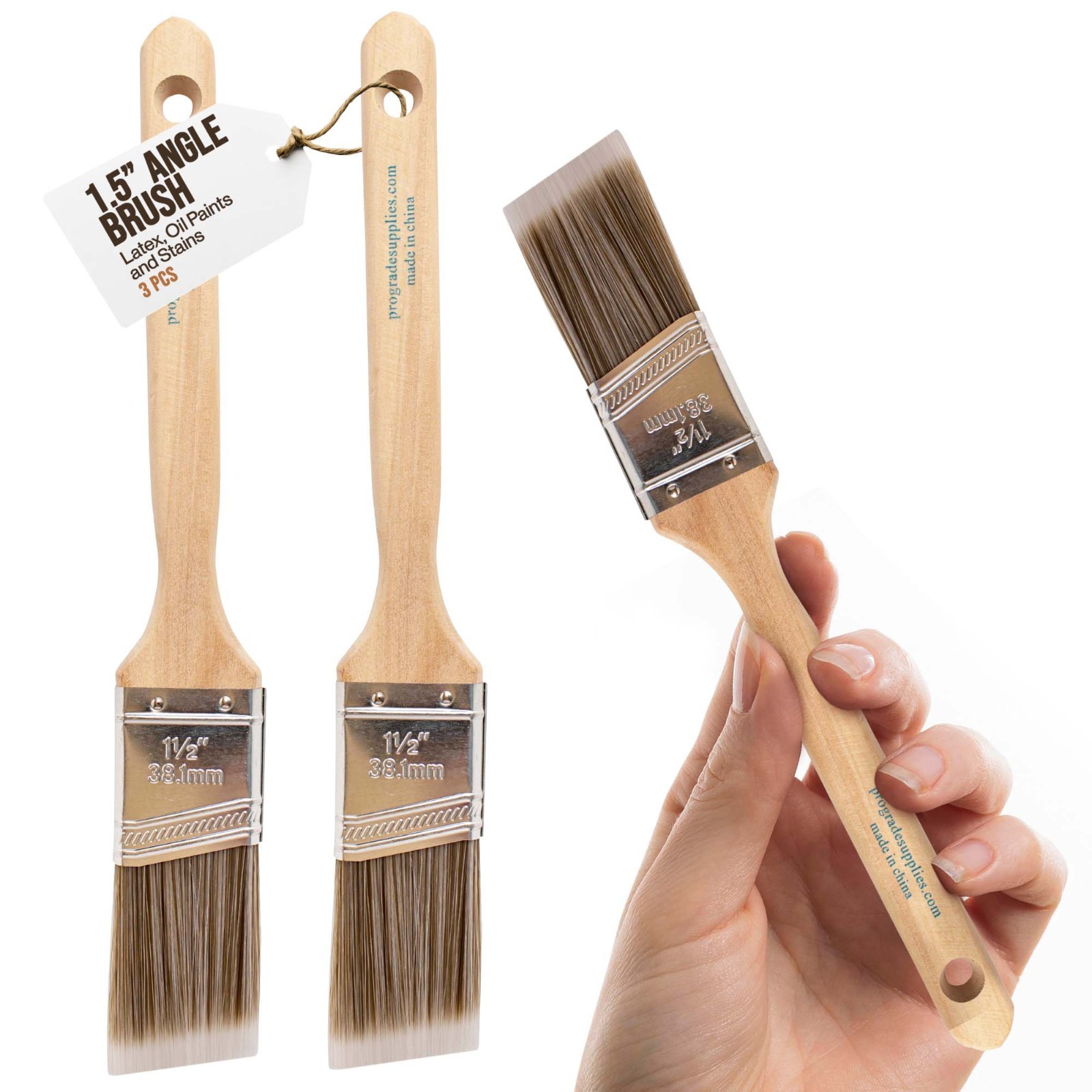 3pk 1.5 "Angle House Wall,Trim Paint Brush Set Home Exterior or Interior Brushes