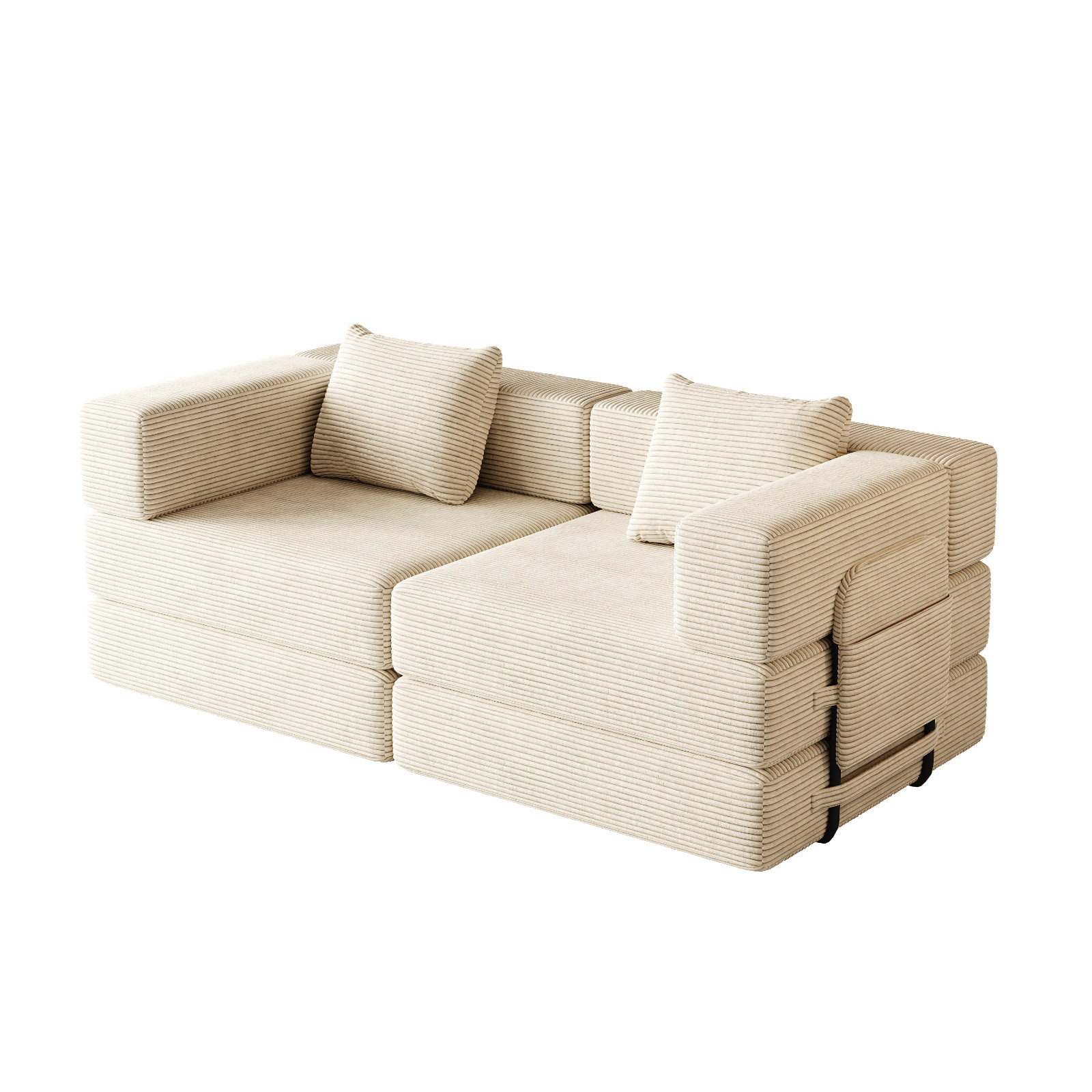 72in convertible sofa bed, corduroy fabric sofa comfortable folding sofa Beige