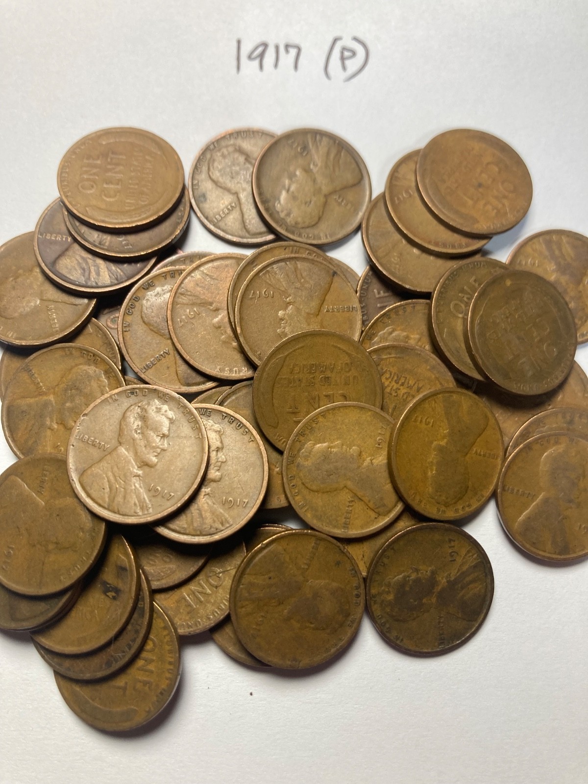 1917 (P) LINCOLN WHEAT CENT ROLL, 50 coins, G/VG condition