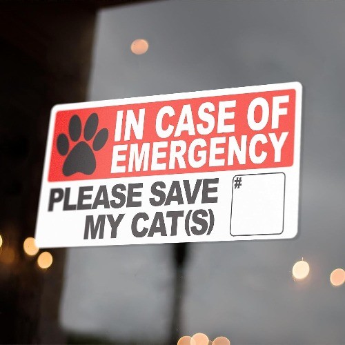 Emergency Save My Cat Alert Stickers 4" x 2" (2 Pack)