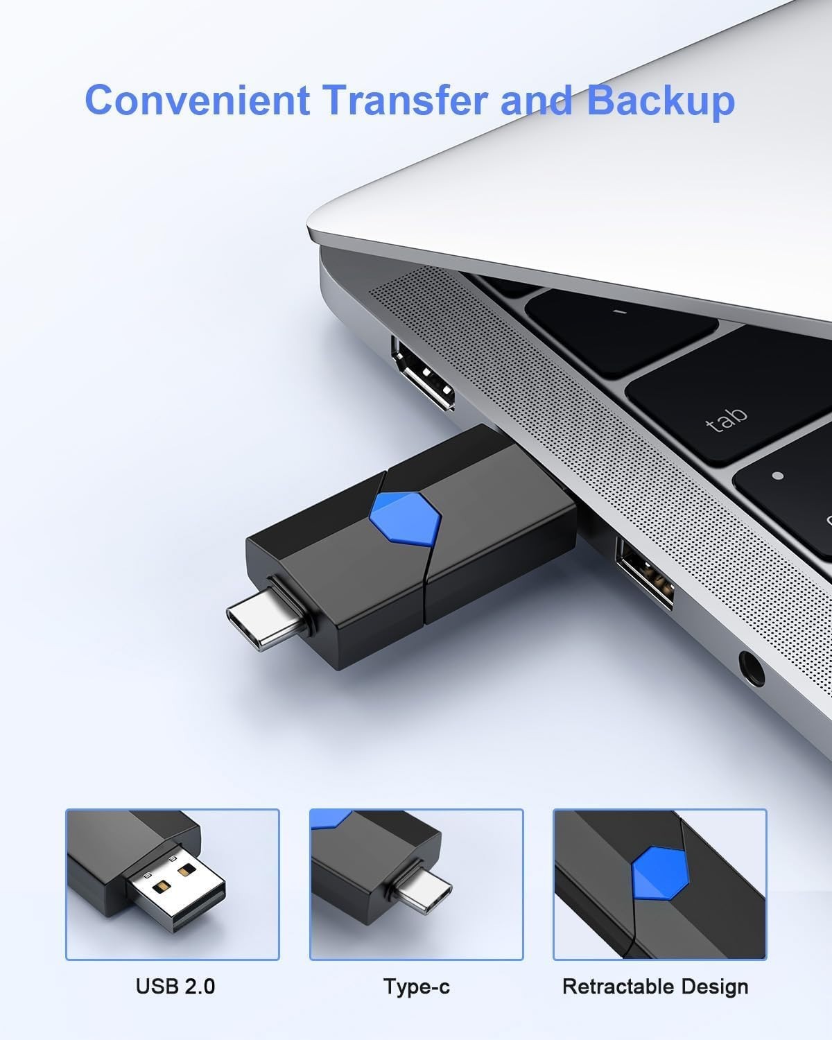 Versatile 64GB Type-C & USB-A Flash Drive: Reliable Dual Connector Memory Stick