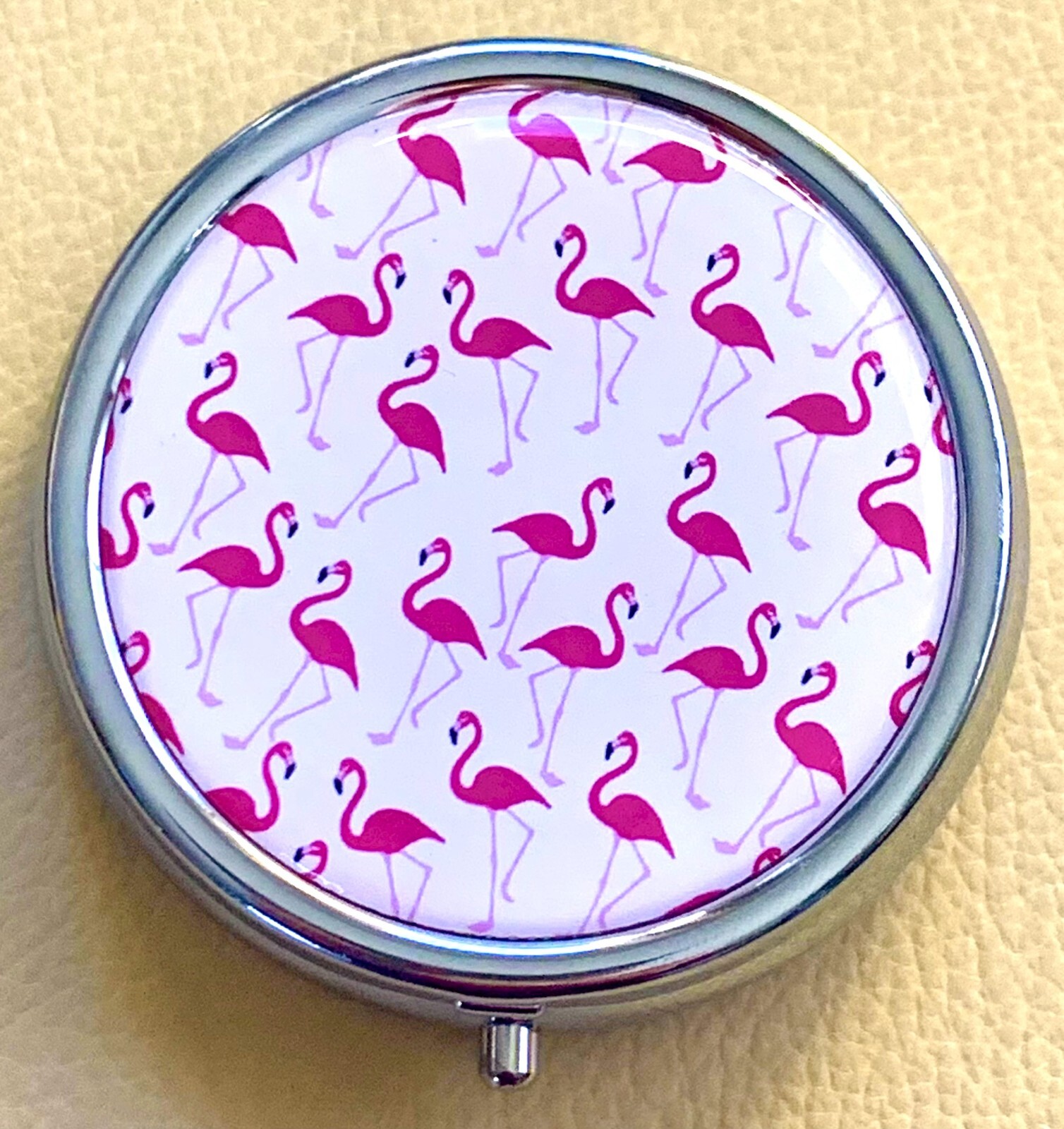 Pink Flamingos 3 Compartment Purse Travel Vitamin Pill Box Holder Container New