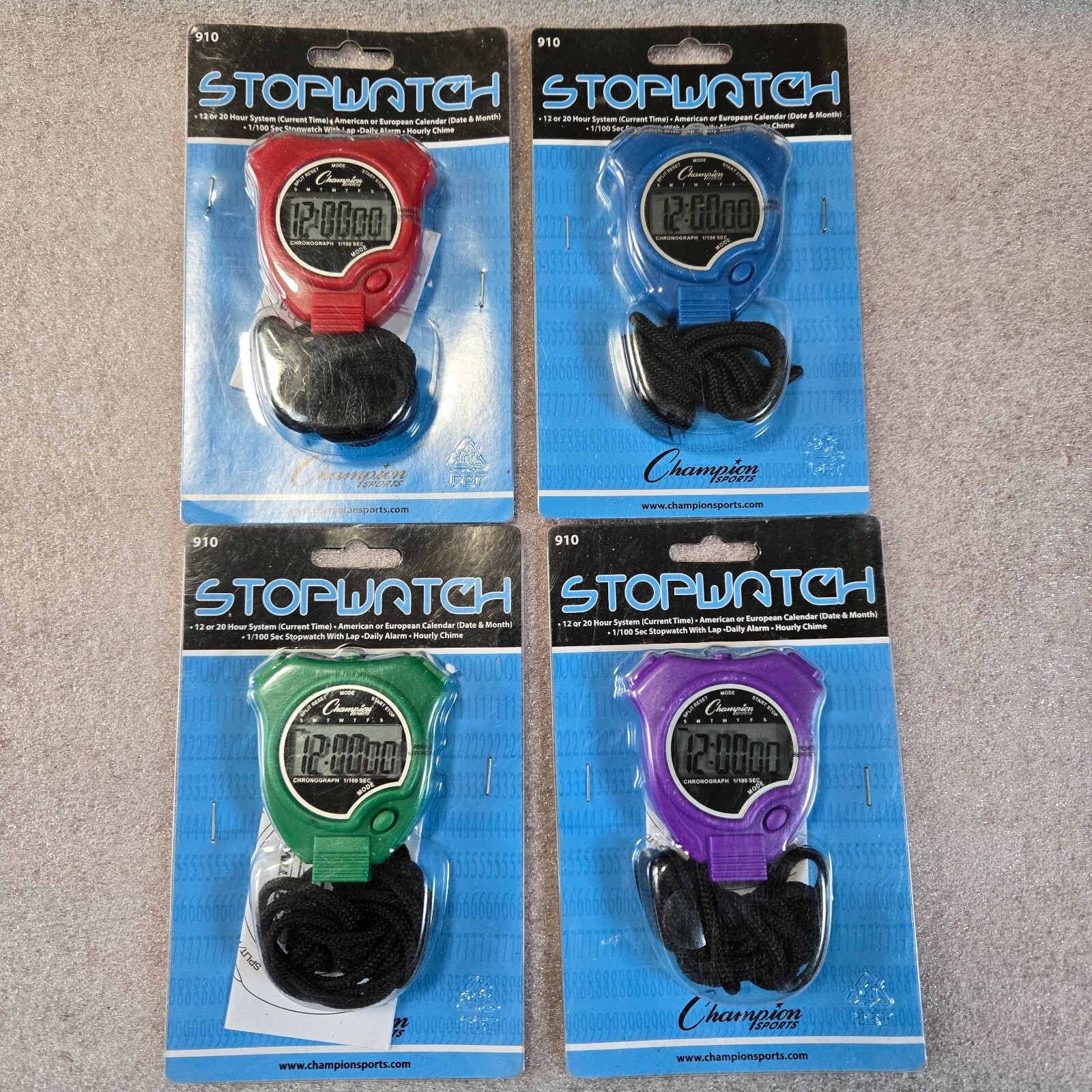 Champion Sports Digital Stopwatch Set of 4, Assorted Colors - NEW