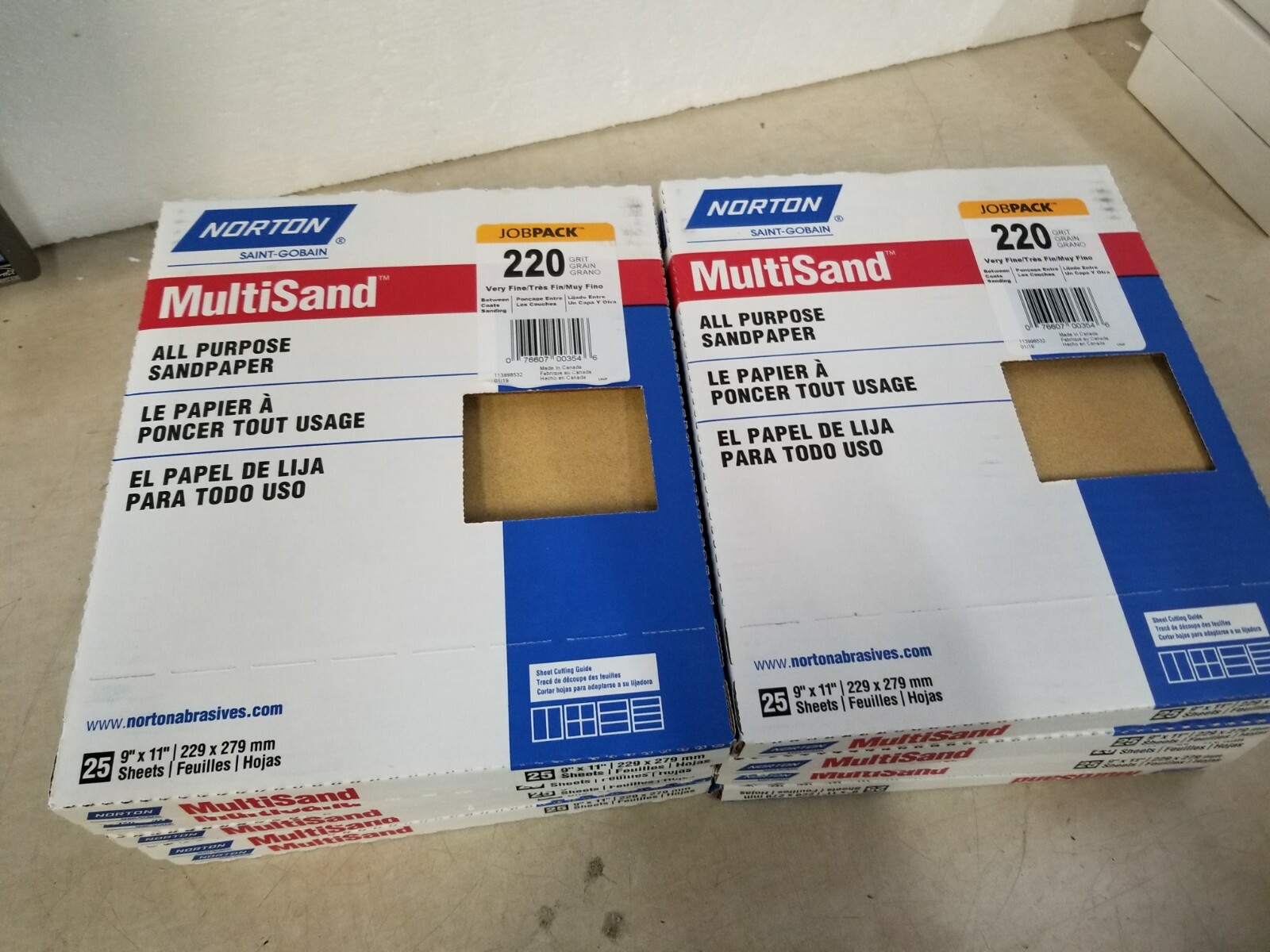 Lot of 10 - Norton Abrasives/St Gobain, 9x11 Multisand Job Pack 220 Grit, No 354