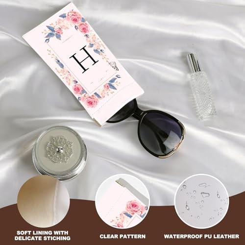 2Pcs Initial Letter Sunglass Eyeglass Glasses Case Soft PU Leather Letter H
