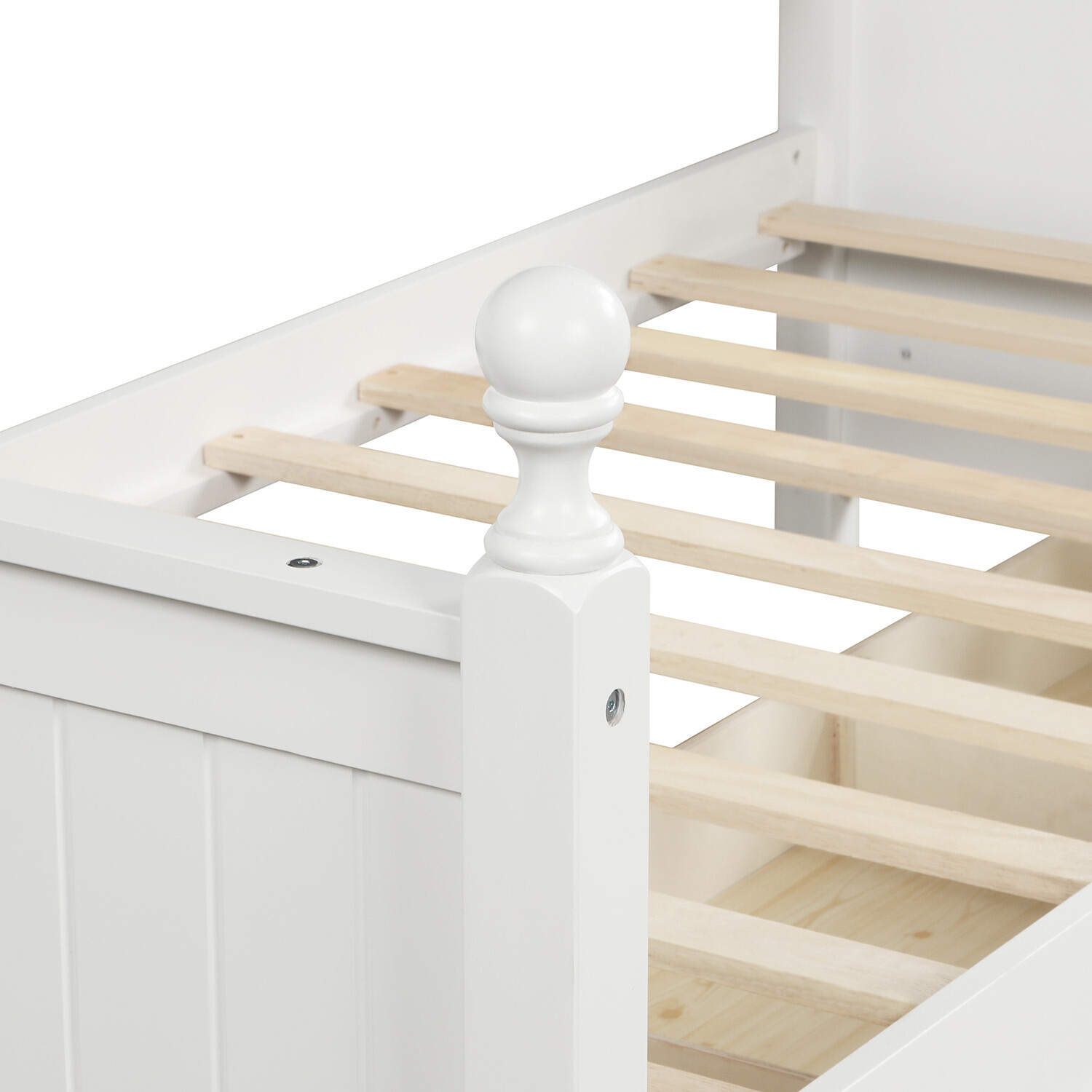 Twin Size Wood Daybed Wooden Bed Frame Sofa Bed with 3 Drawers White/Gray