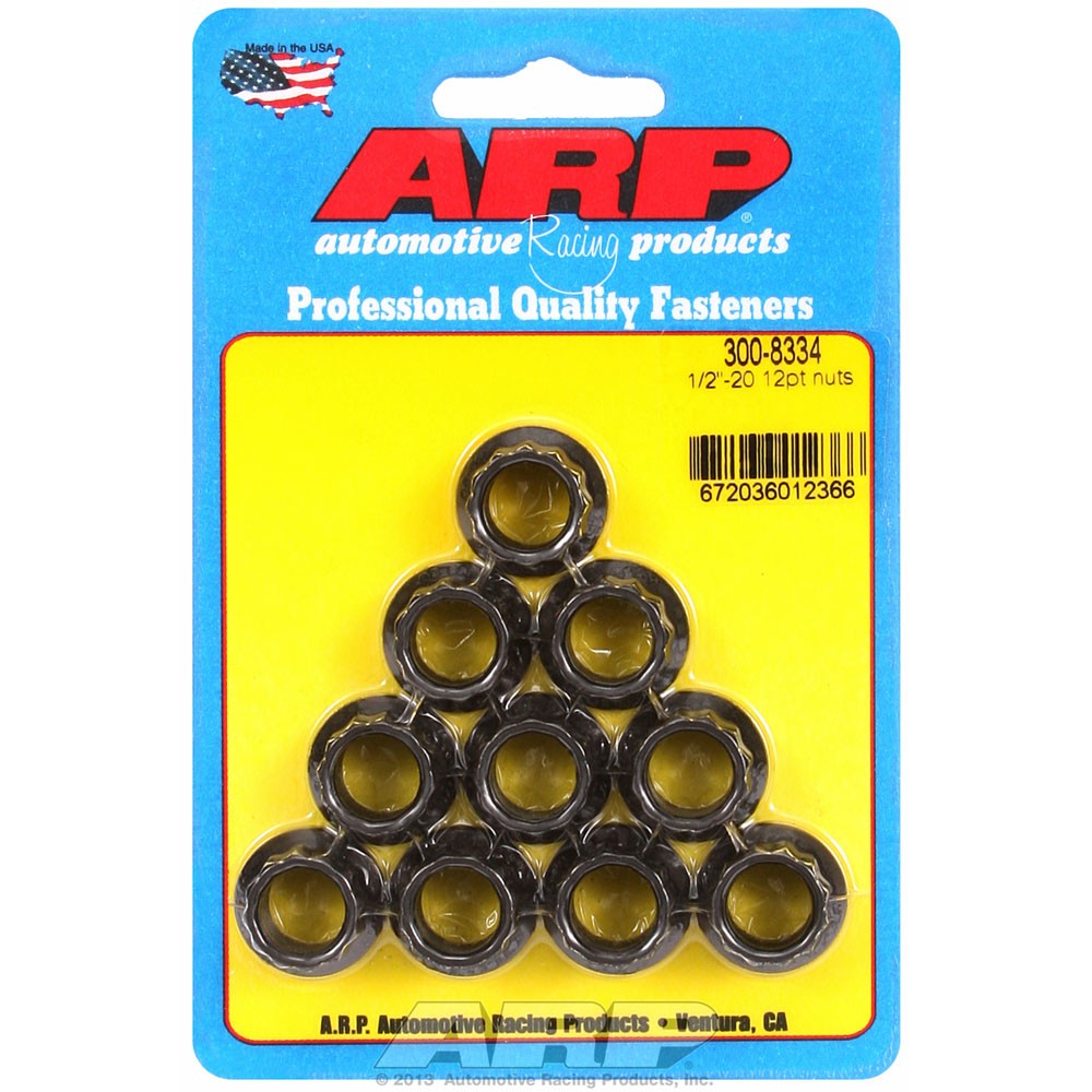 ARP Nut Kit 300-8334; 12-Point Nuts 1/2-20 RH, 12-point, Chromoly, 10pcs
