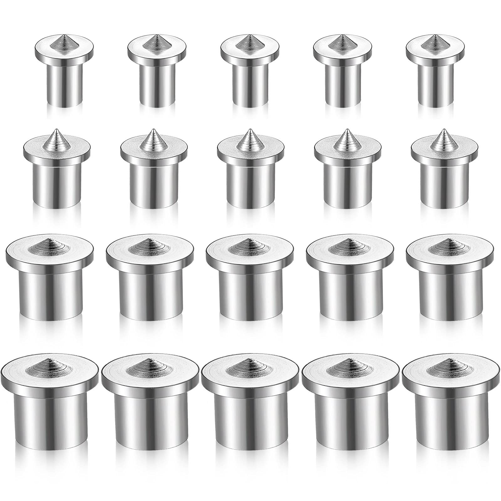 20 Pcs Dowel and Tenon Center Transfer Plugs 1/4 5/16 3/8 1/2 Inch, Silver