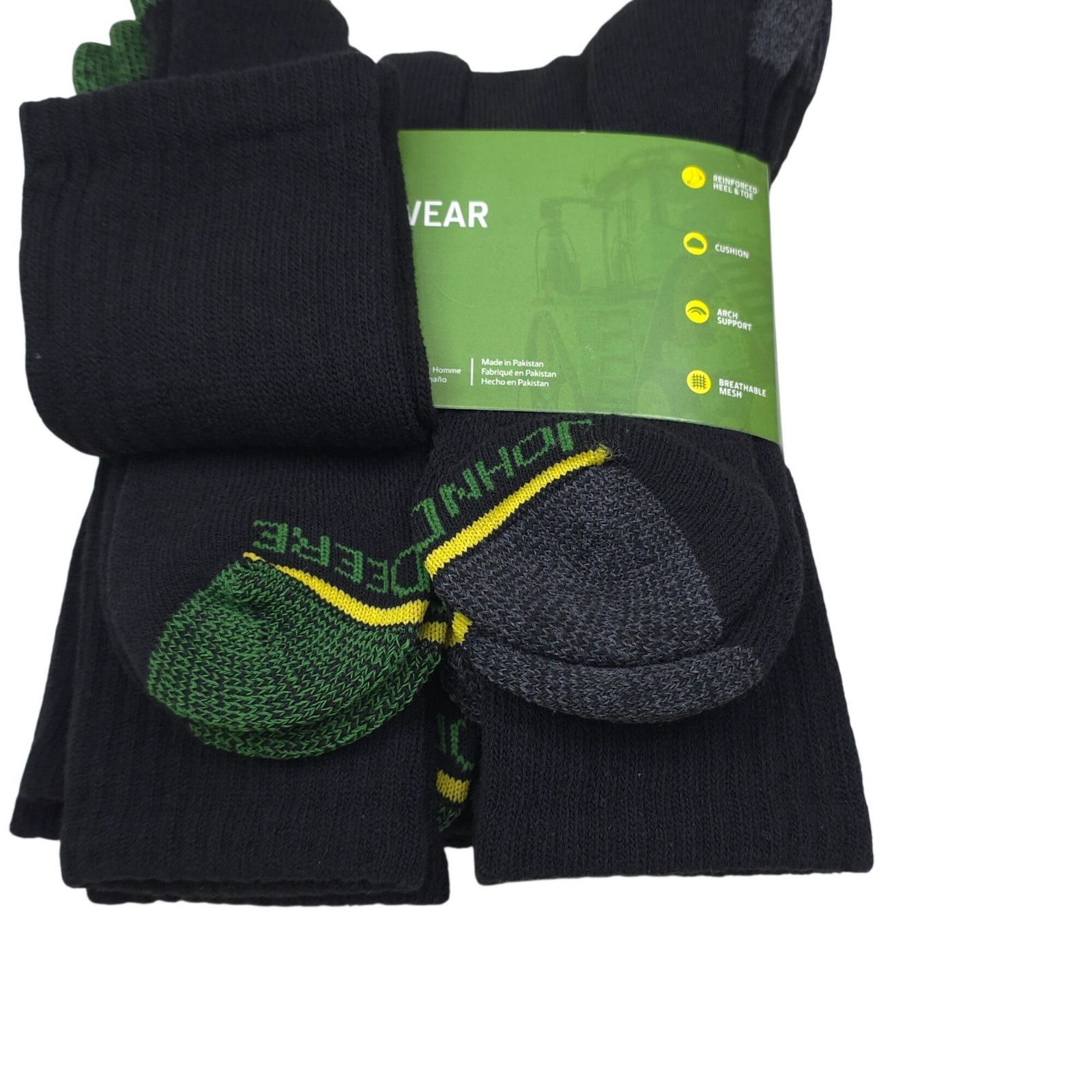 John Deere Mens Core Workwear Cushioned Crew Socks 6-Pack Shoe Size 6-12.5 Black