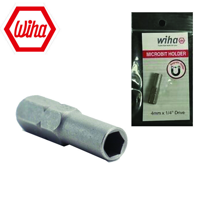 Wiha 75802, System 4 Micro Bit Adapter Hex 4mm to 1/4" 25mm Bit Holder  Magnetic