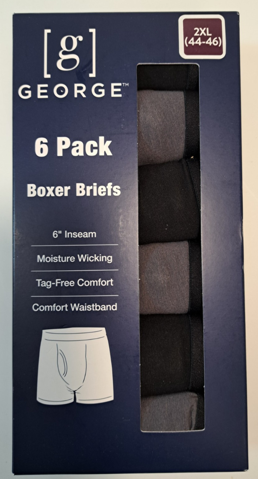 6-Pack GEORGE Men’s 2XL COMFORT Boxer Briefs Tag-Free Wicking Odor Control