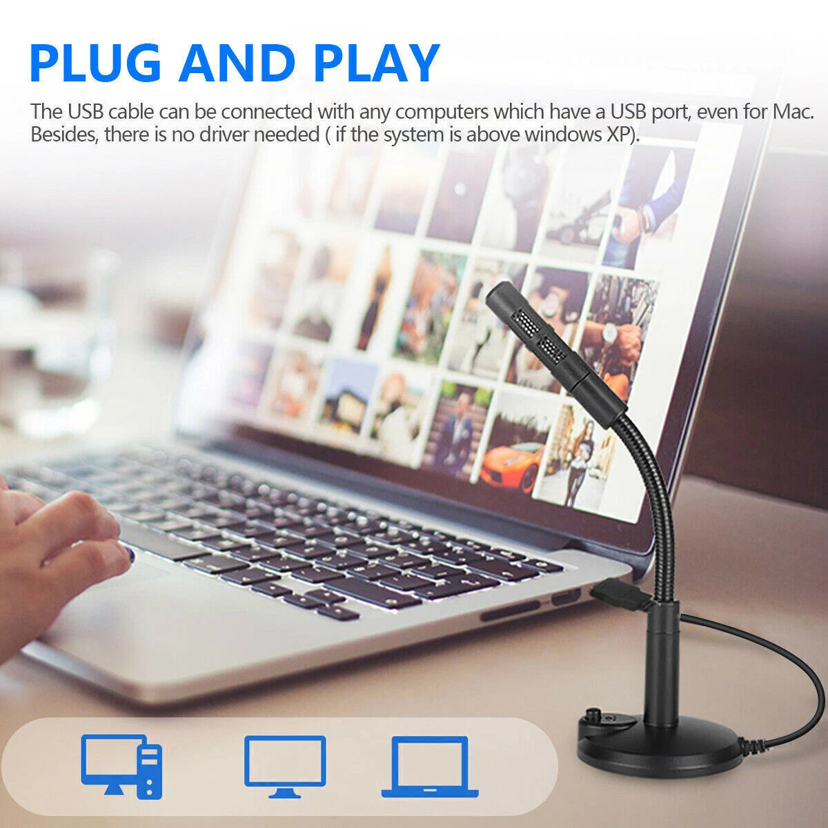 Mini USB Condenser Microphone with Stand - Plug & Play for PC/Laptop/Mac