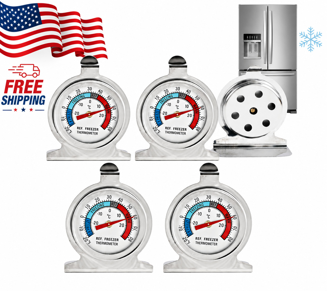 4 Pack Refrigerator FreezerThermometer,Large Dial Thermometer for Fridge Tempera