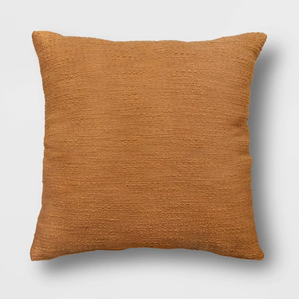 Oversized Square Cotton Boucle Reversible Throw Pillow with Linen Caramel