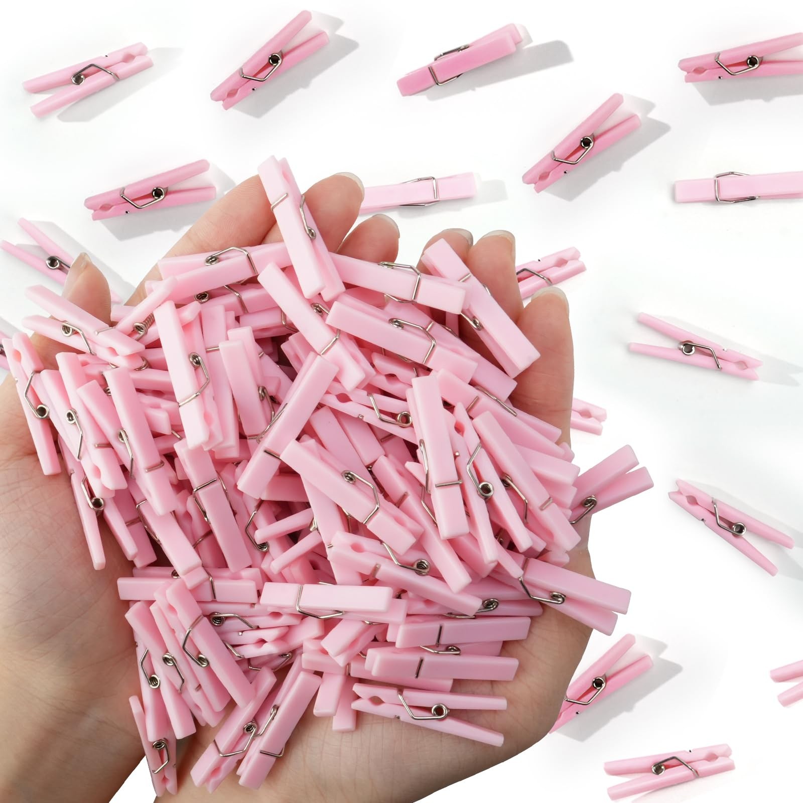 100 Mini Clothes Pin for Baby Shower Girl Game, 1.37 Inch Pink Small,