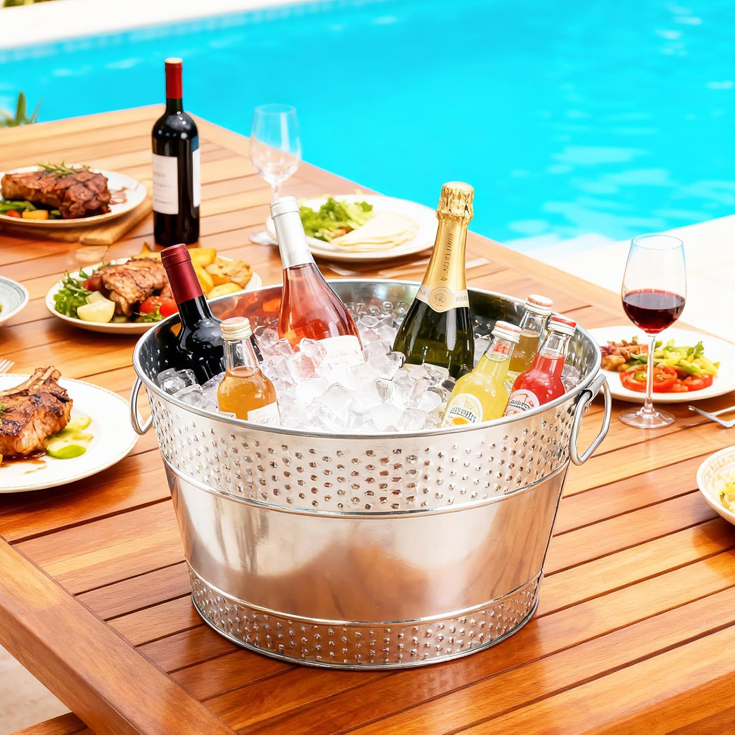 Galvanized Tub Ice Bucket for Parties, Thick Metal Galvanized Drink Buckets, Bev