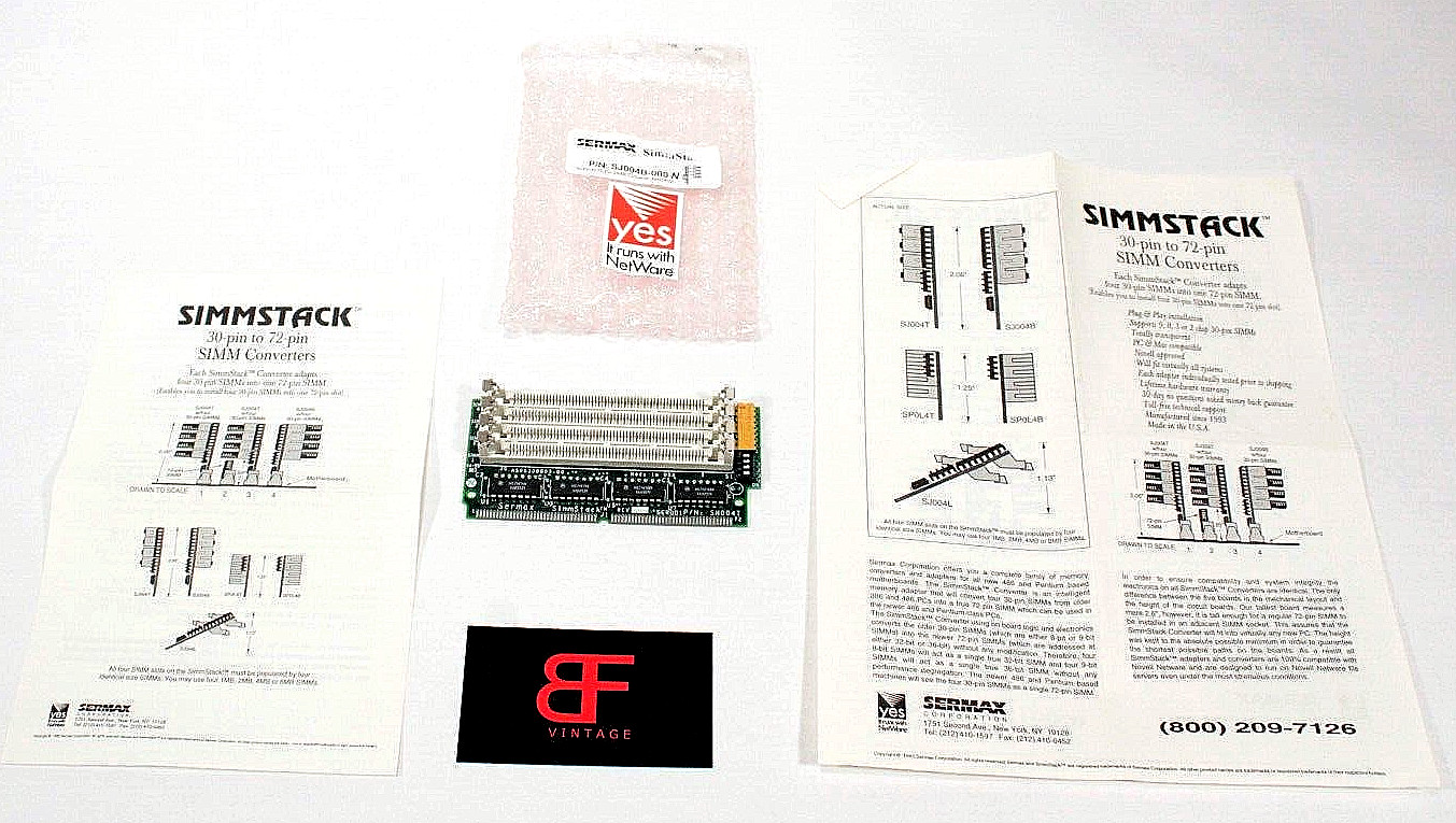 NOS SERMAX Simmstack SJ004B-000 30 - 72 pin SIMM Converter SN004T, SN004B EL2950