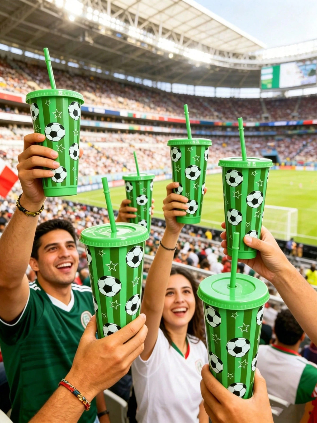 1 5 10 15 Piece Soccer Themed Straw Cups, Pp Single Layer Green Plastic Cups,