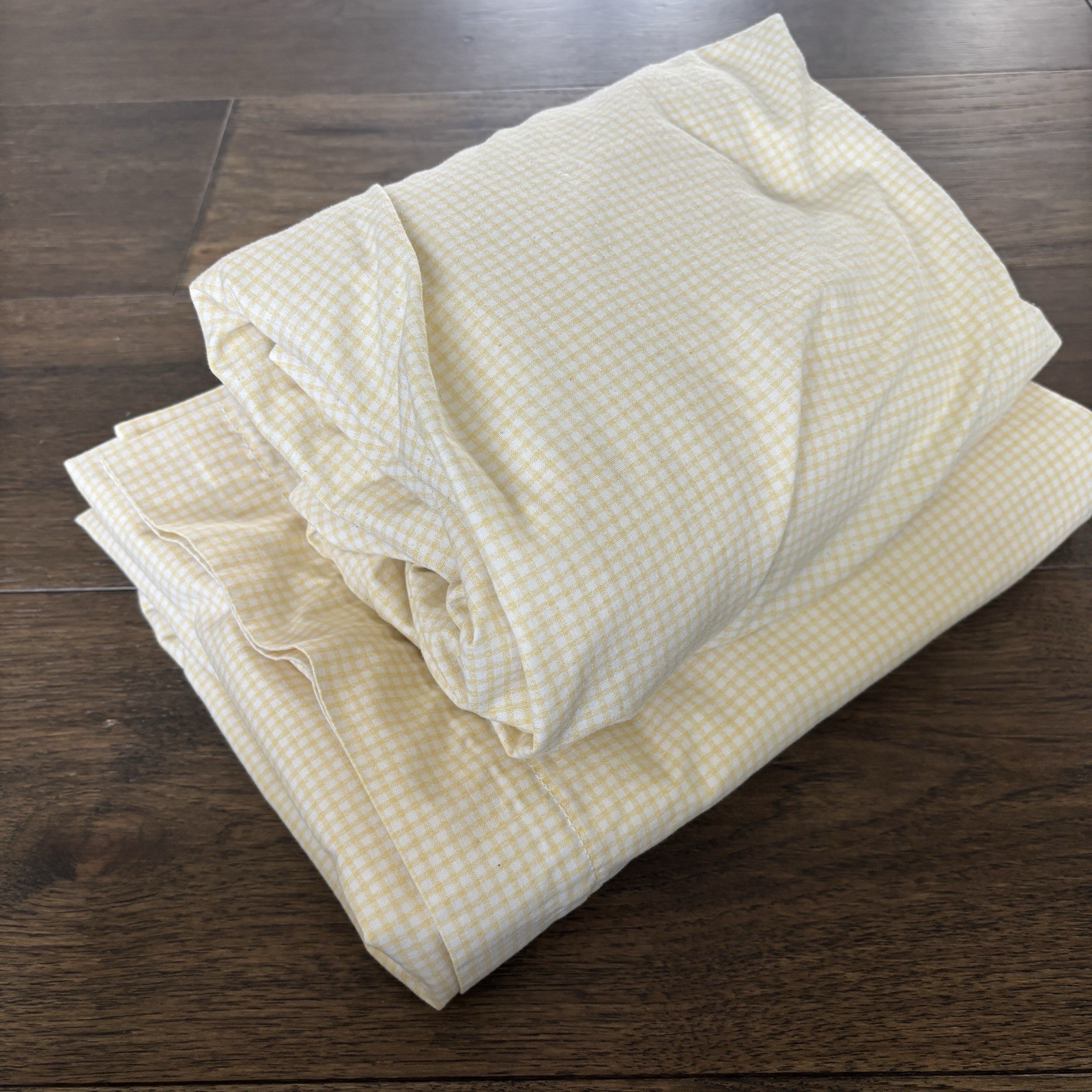 Wamsutta Kids Butter Yellow Gingham Plaid Twin Flat & Fitted Sheet Set