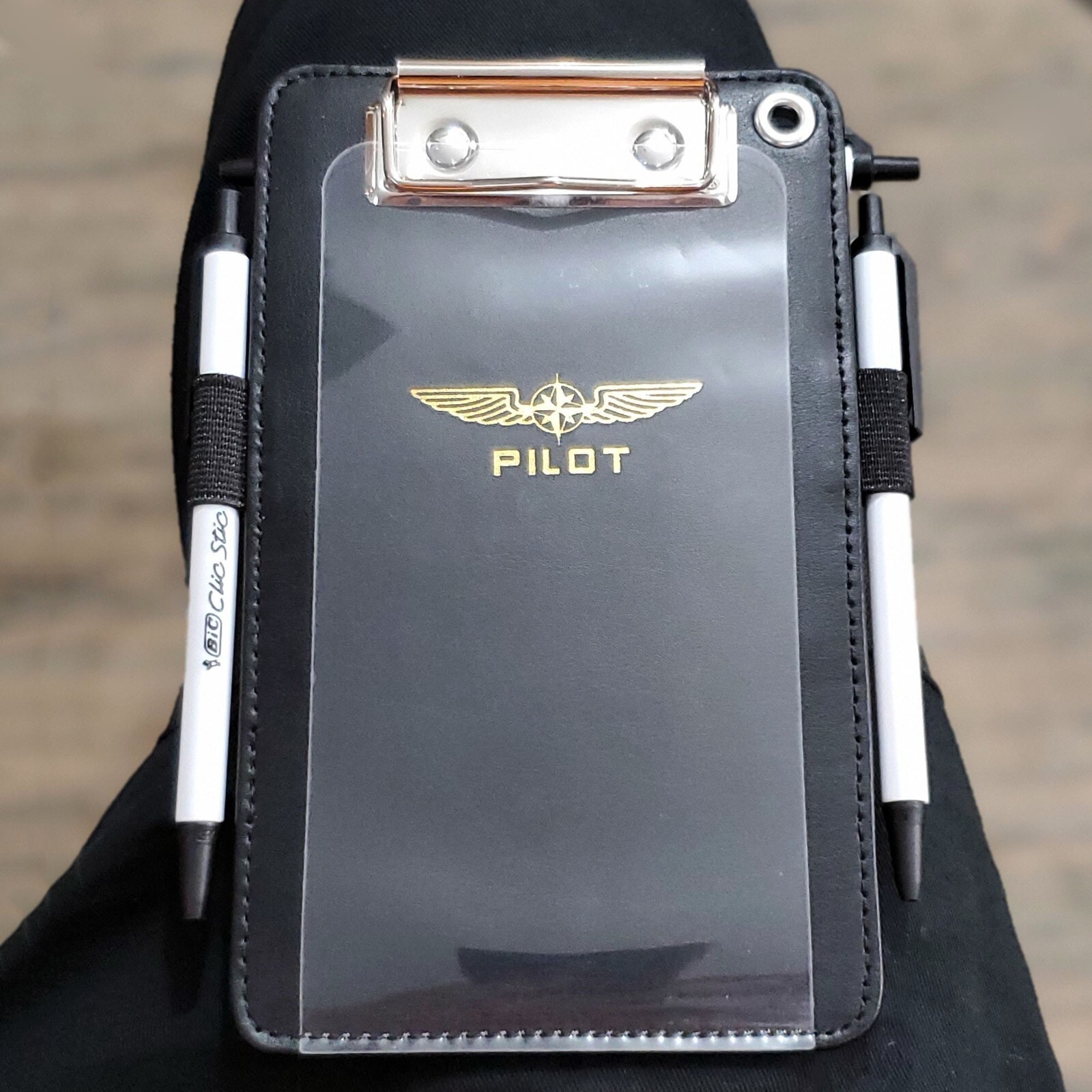 DESIGN 4 PILOTS® Compact Pilot's Kneeboard — Black Eco-Leather w/ Velcro Strap
