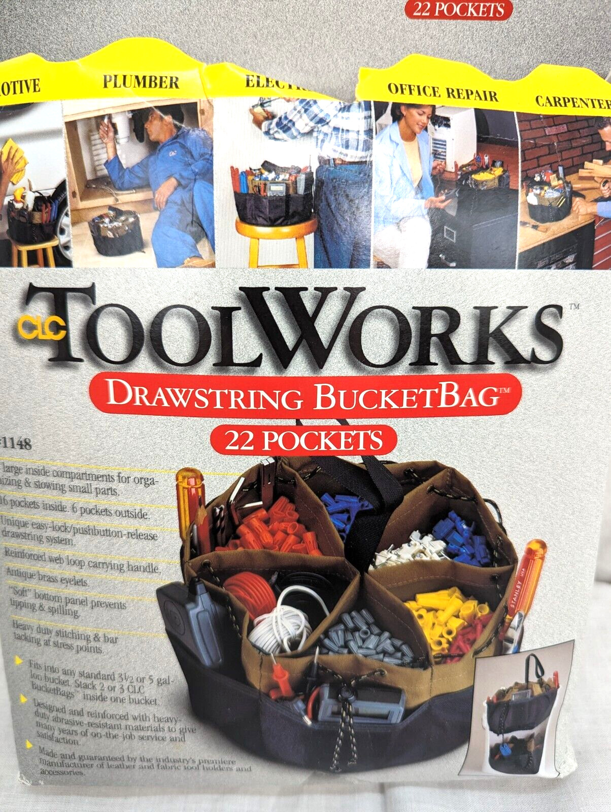 CLC Toolworks Drawstring BucketBag #1148 22 Pockets Brown