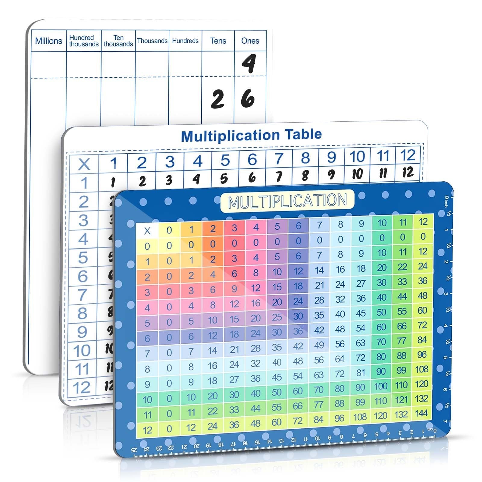 Multiplication Master Kit - 3 Pack Double Sided Dry Erase Math Whiteboards & ...