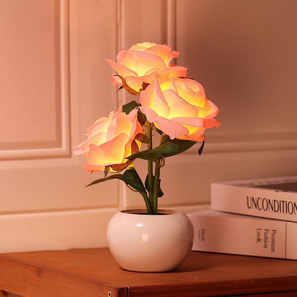 Artificial Flower Rose Flower LED Lamp Table Light Lamp Romantic Night Light