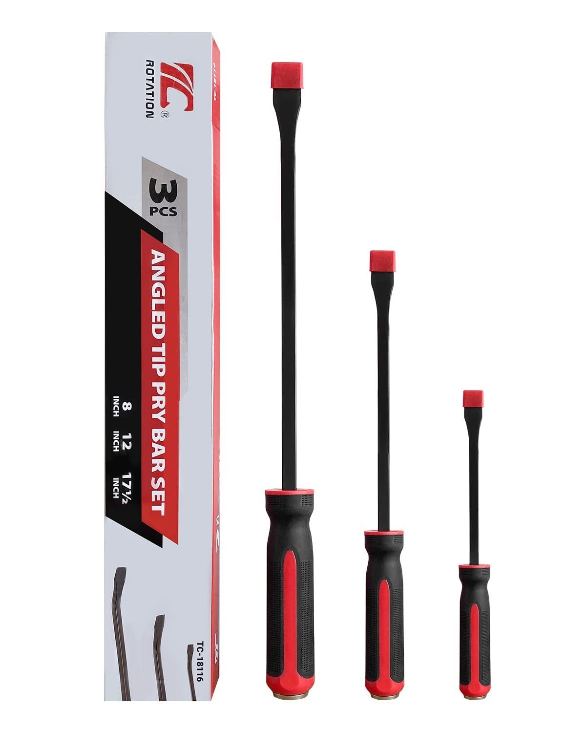 3-Piece Pry Bar Set with Strike Cap Handle, Angled Tip, Rust-Proof Finish, Mecha