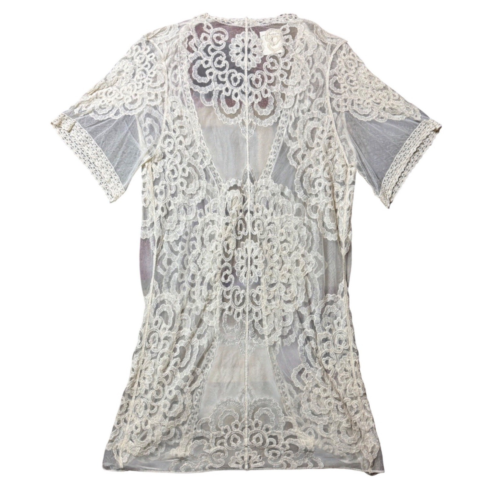 Do Everything In Love Floral Lace Kimono Duster Ivory Short Sleeve Boho