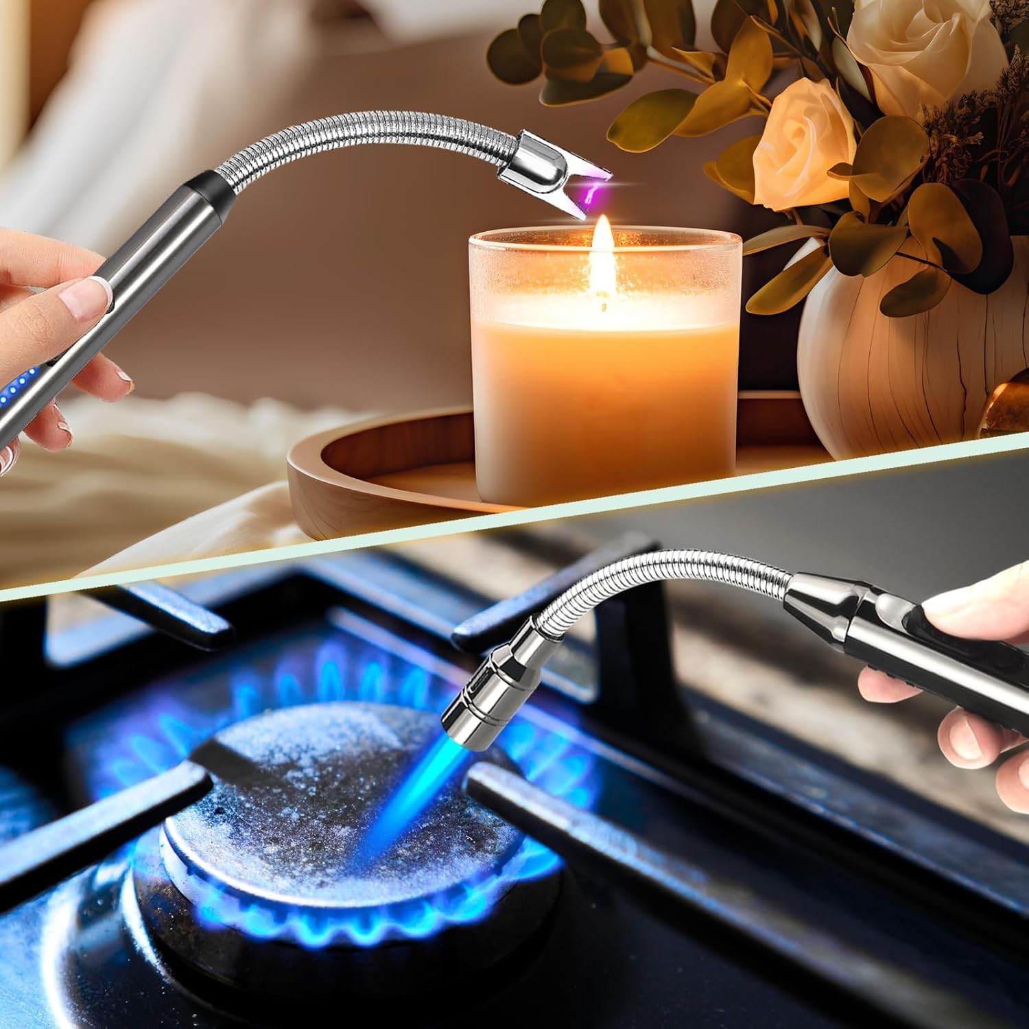 2 pcs Torch Lighter Refillable Butane Long Flexible Neck Multipurpose Black Rech