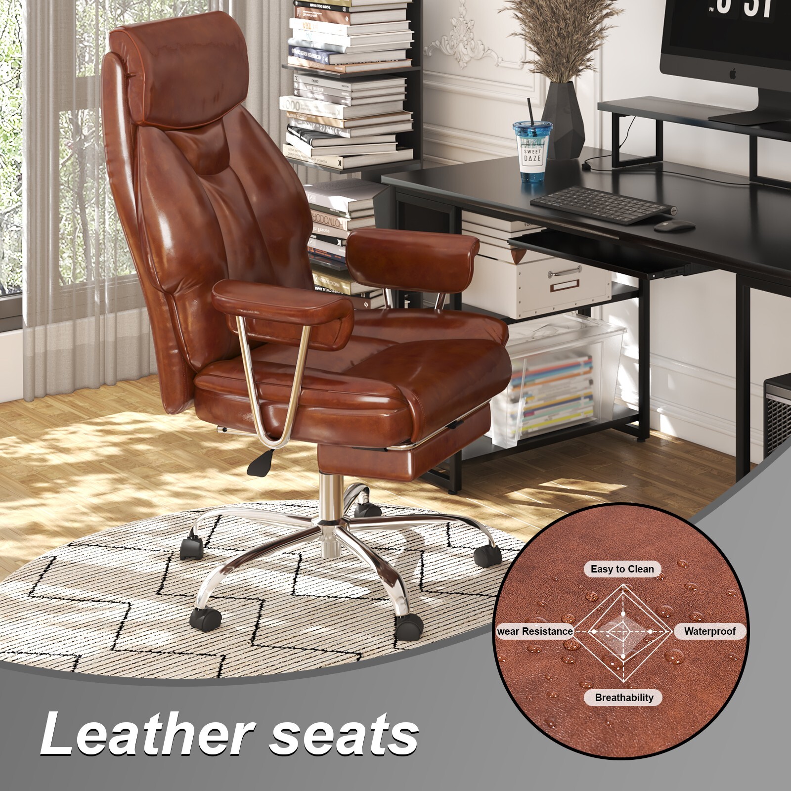 Big and Tall Office Chair Ergonomic PU Leather Computer Desk Chair Footrest
