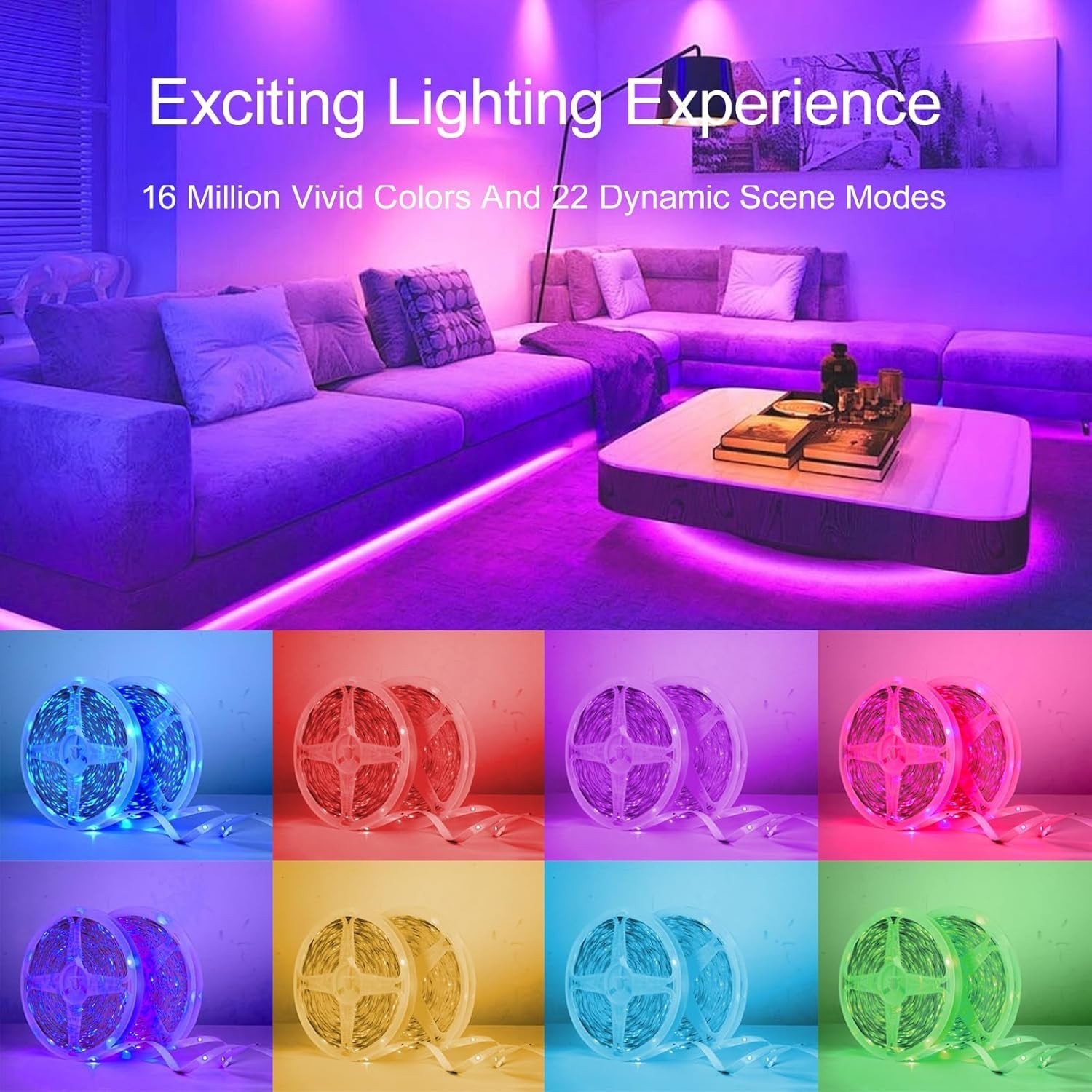 Led Lights Bedroom 200 FT 2 Rolls 100 FT W/ Remote & Application Control RGB
