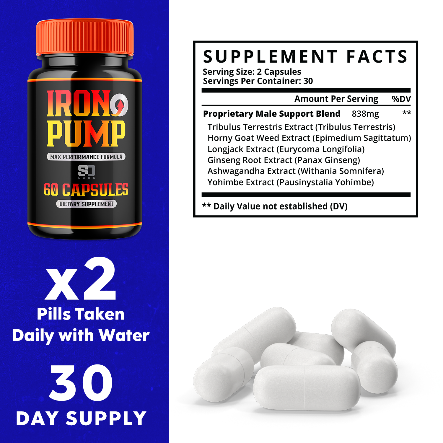 (3 Pack) Iron Pump Male Capsules - Blood Flow Muscle Function (180 Capsules)