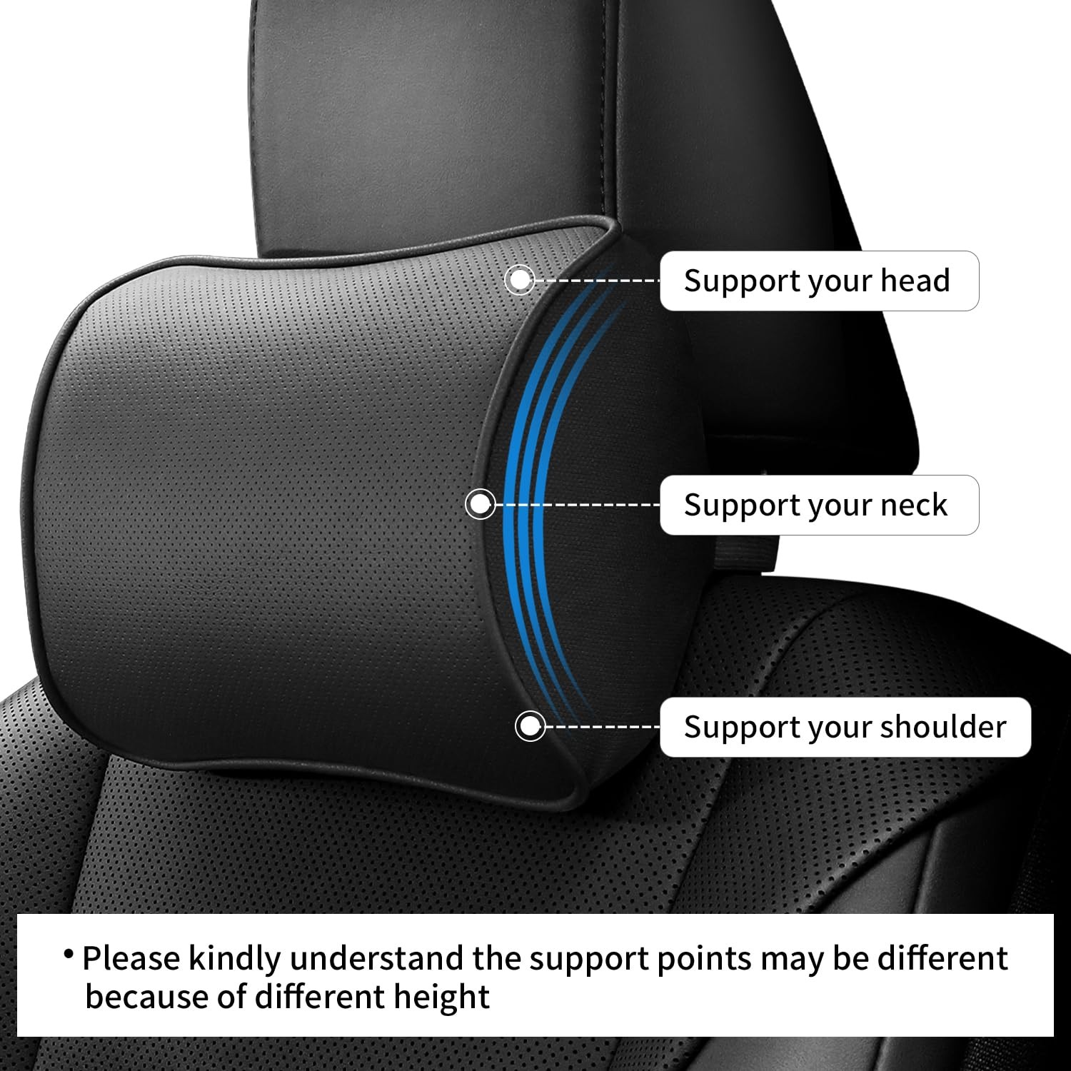 Car Headrest Pillow Soft Memory Foam Beige with Adjustable Strap - Neck Support