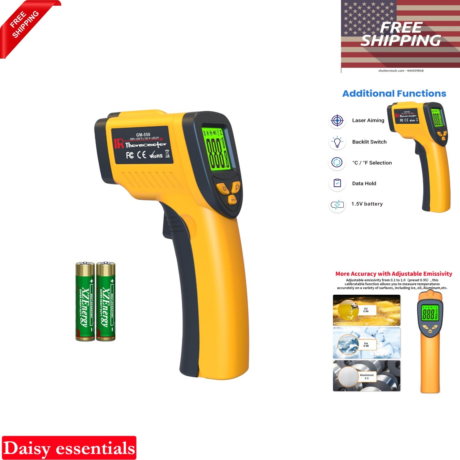 Infrared Laser Thermometer Digital Gun - Non-contact Temp -58°F to 1022°F - H...