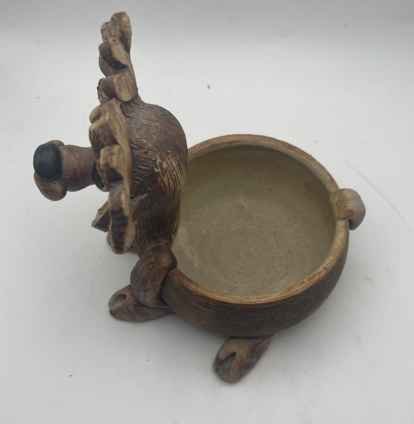 Handcrafted ceramic planter fashioned into a whimsical reindeer, Stamped EUC