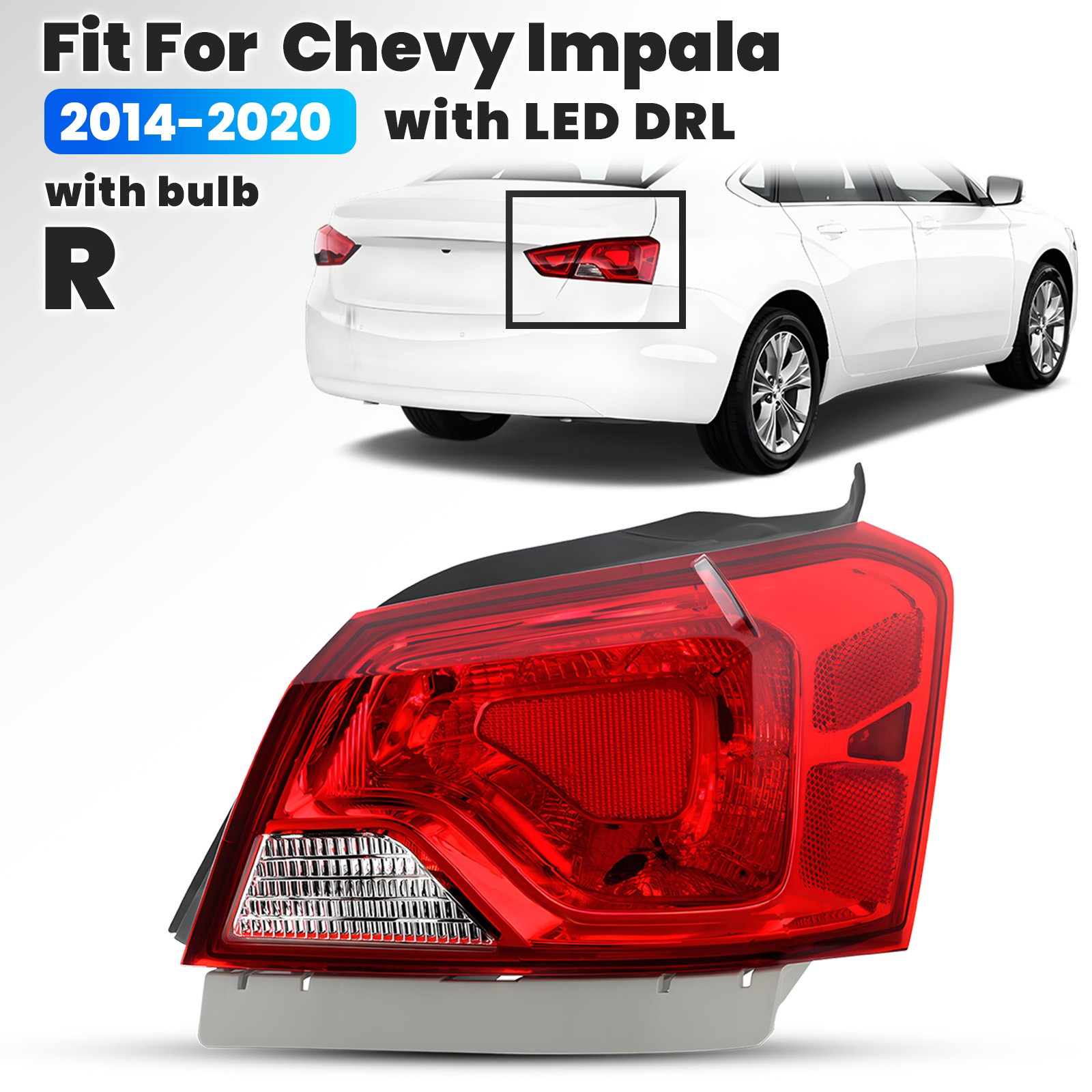 Halogen Outer Tail Light For 2014-2020 Chevy Impala W/Bulb Right Passenger Side
