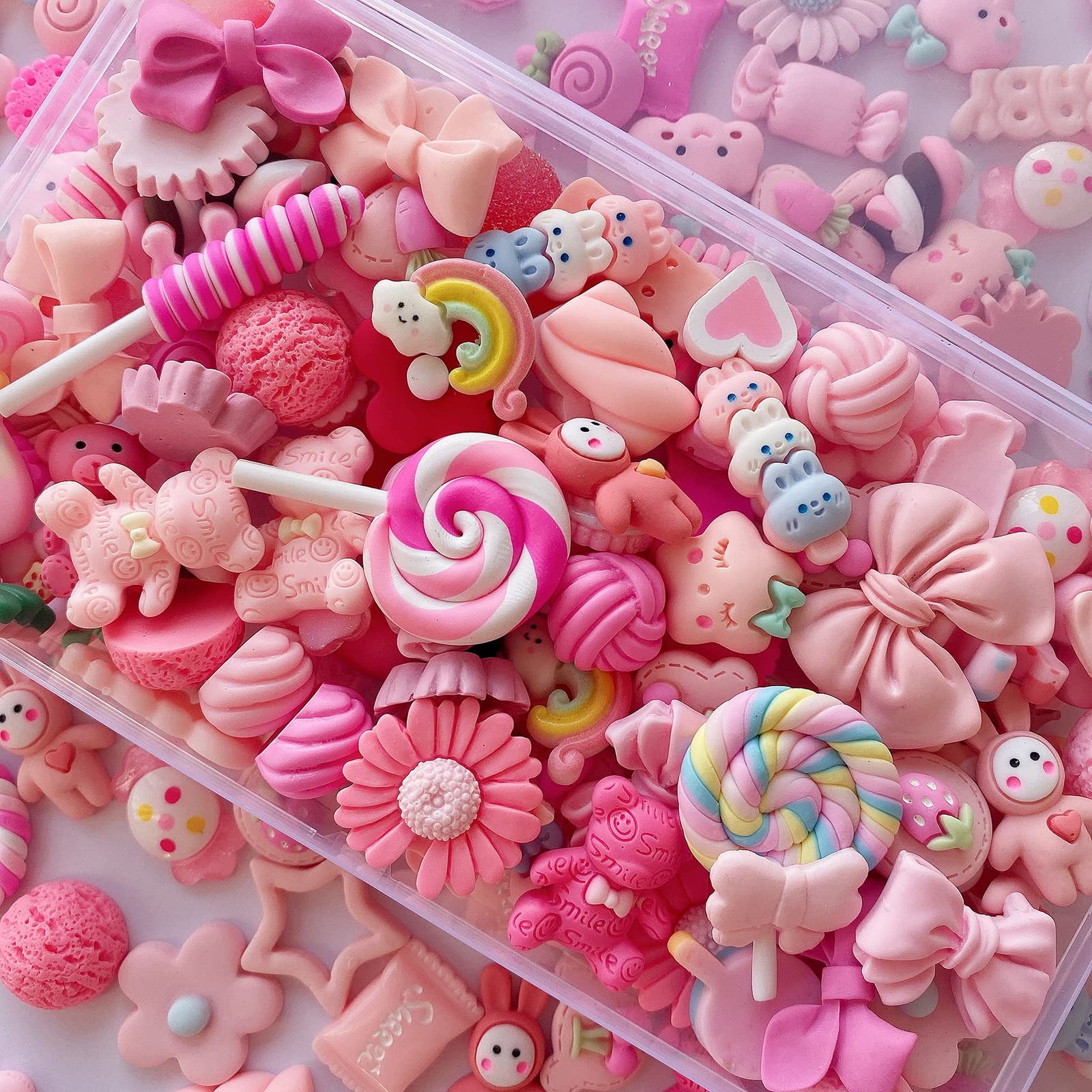 60 PCS Pink Flat Back Embellishments Bulk Mixed Resin Ornament Scrapbooking